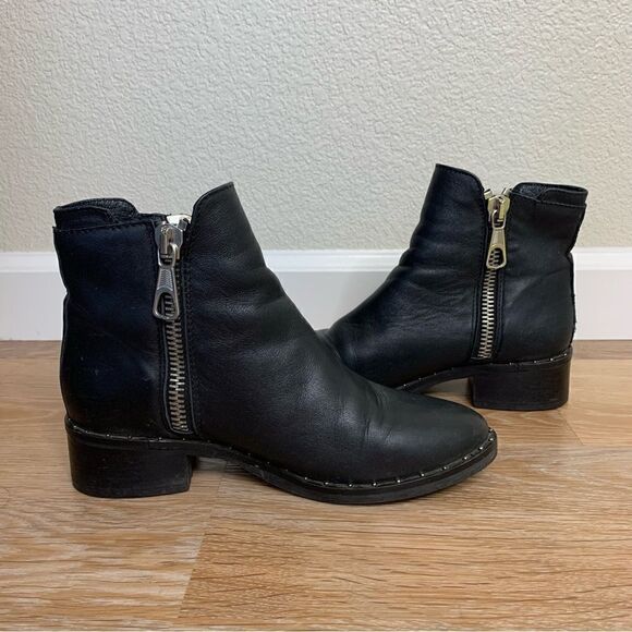 Steve Madden Lanna Black Leather Studded Ankle Boots - Picture 6 of 14